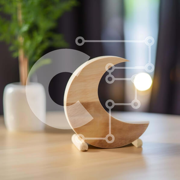 Intra Συλλεκτικό Ξύλινο Παζλ Plywood  4mm - Ξύλινο γλυπτό μισοφέγγαρου και φυτό σε γλάστρα στο τραπέζι Σε Ξύλινο Κουτί - Διαστάσεις: 10x10 cm – 25 κομμάτια