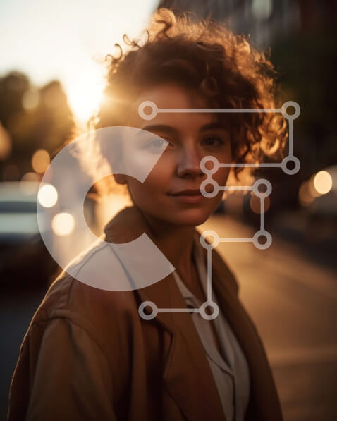 Intra Συλλεκτικό Ξύλινο Παζλ Plywood  4mm - Όμορφη εικόνα μιας νεαρής γυναίκας σε ένα ηλιοβασίλεμα στην οδό της πόλης Σε Ξύλινο Κουτί - Διαστάσεις Puzzle: 10x10 cm – 25 κομμάτια