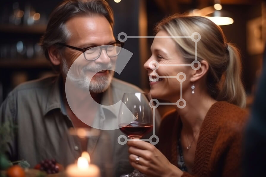 Intra Συλλεκτικό Ξύλινο Παζλ Plywood  4mm - Ρομαντικό ζευγάρι σε ένα ζεστό εστιατόριο με κόκκινο κρασί Σε Ξύλινο Κουτί - Διαστάσεις Puzzle: 10x10 cm – 25 κομμάτια