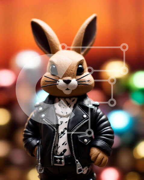 Intra Συλλεκτικό Ξύλινο Παζλ Plywood  4mm - Toy Bunny με μαύρο δερμάτινο μπουφάν και τζιν με πολύχρωμα φωτάκια Σε Ξύλινο Κουτί - Διαστάσεις: 10x10 cm – 25 κομμάτια