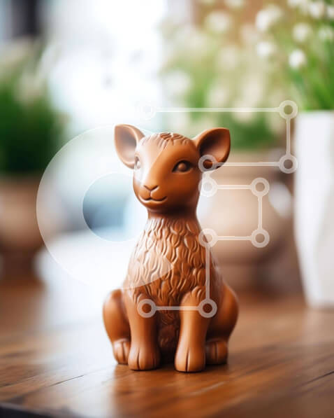 Intra Συλλεκτικό Ξύλινο Παζλ Plywood  4mm - Μικρό καφέ αγαλμάτιο ζώου σε δρύινο ξύλινο τραπέζι με φυτά σε γλάστρες Σε Ξύλινο Κουτί - Διαστάσεις: 10x10 cm – 25 κομμάτια