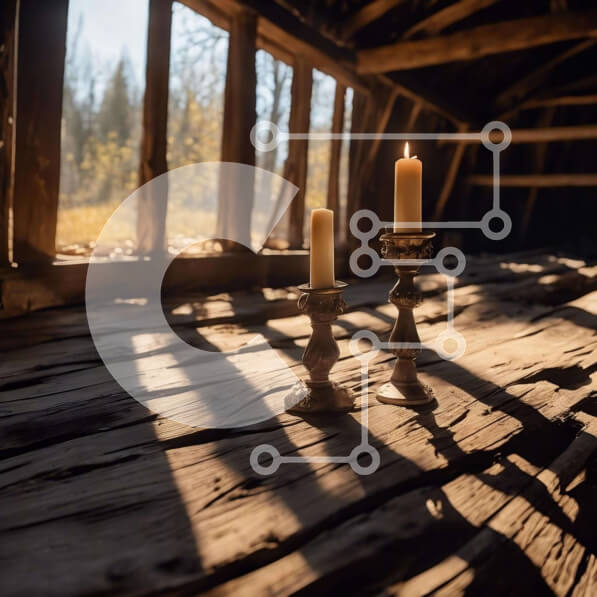 Intra Συλλεκτικό Ξύλινο Παζλ Plywood  4mm - Κηροπήγια σε έναν εγκαταλελειμμένο αχυρώνα Σε Ξύλινο Κουτί - Διαστάσεις Puzzle: 10x10 cm – 25 κομμάτια