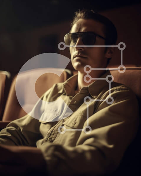 Intra Συλλεκτικό Ξύλινο Παζλ Plywood  4mm - Cool τύπος με γυαλιά ηλίου βλέποντας ταινία στο θέατρο Σε Ξύλινο Κουτί - Διαστάσεις Puzzle: 10x10 cm – 25 κομμάτια