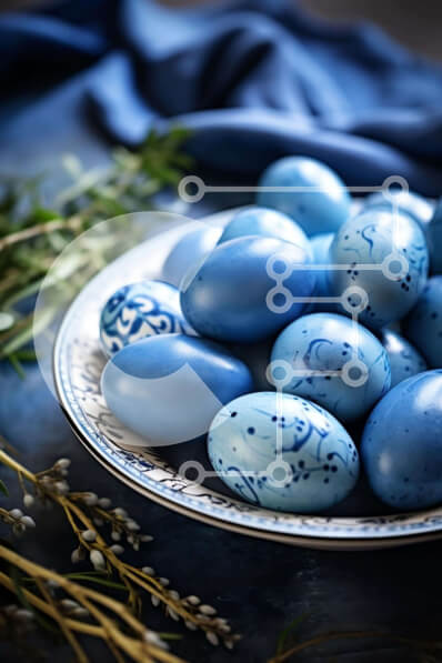 Intra Συλλεκτικό Ξύλινο Παζλ Plywood  4mm - Μπλε πασχαλινά αυγά με λουλουδάτα σχέδια Σε Ξύλινο Κουτί - Διαστάσεις: 10x10 cm – 25 κομμάτια