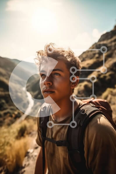 Σετ των 2 Intra Συλλεκτικό Ξύλινο Παζλ Plywood  4mm - Γραφική άποψη του νεαρού άνδρα στα βουνά Σε Ξύλινο Κουτί - Διαστάσεις: 10x10 cm – 25 κομμάτια