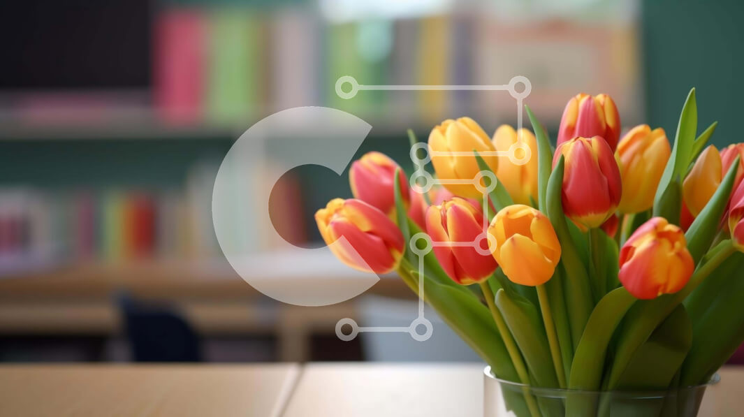 Intra Συλλεκτικό Ξύλινο Παζλ Plywood  4mm - Πορτοκαλί και κίτρινες τουλίπες σε γυάλινο βάζο σε ξύλινο τραπέζι Σε Ξύλινο Κουτί - Διαστάσεις: 10x10 cm – 25 κομμάτια