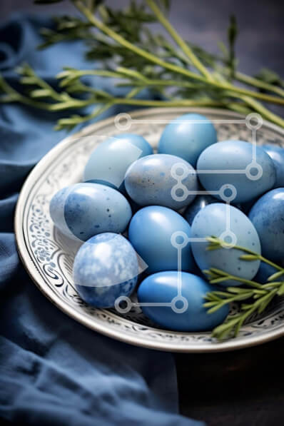 Σετ των 2 Intra Συλλεκτικό Ξύλινο Παζλ Plywood  4mm - Μπλε αυγά και θυμάρι σε ένα πιάτο Σε Ξύλινο Κουτί - Διαστάσεις: 10x10 cm – 25 κομμάτια