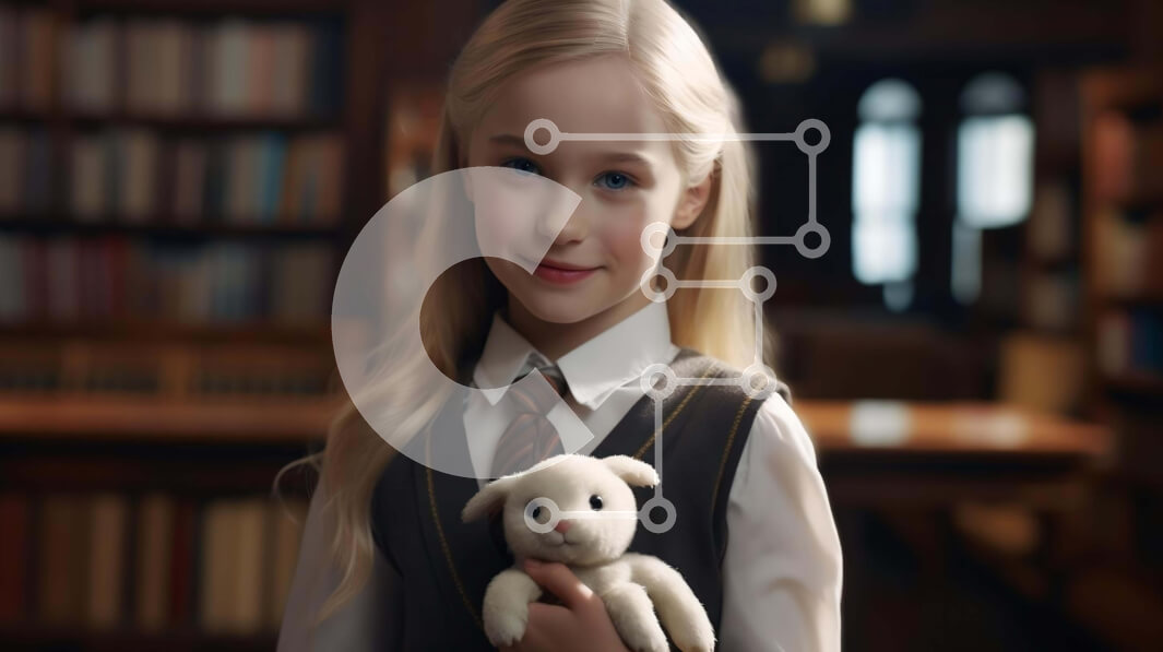 Intra Συλλεκτικό Ξύλινο Παζλ Plywood  4mm - Νεαρό κορίτσι με παραγεμισμένο ζώο στη βιβλιοθήκη Σε Ξύλινο Κουτί - Διαστάσεις Puzzle: 10x10 cm – 25 κομμάτια