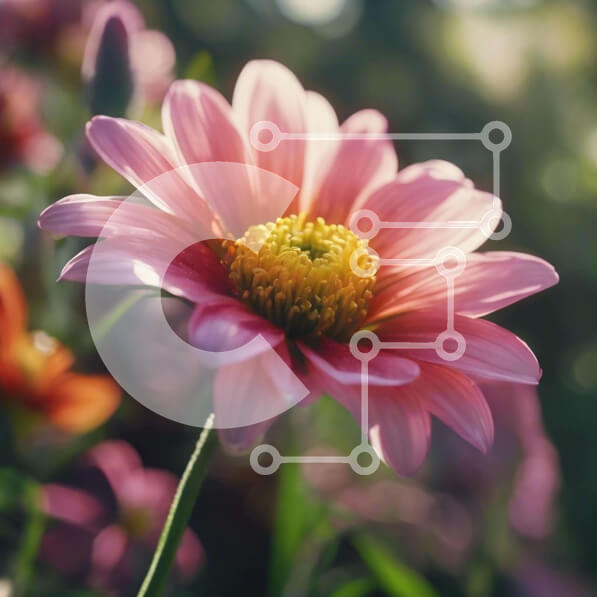 Intra Συλλεκτικό Ξύλινο Παζλ Plywood  4mm - Ζωντανό ανθισμένο ροζ λουλούδι σε καταπράσινο τοπίο Σε Ξύλινο Κουτί - Διαστάσεις: 10x10 cm – 25 κομμάτια