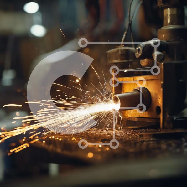 Intra Συλλεκτικό Ξύλινο Παζλ Plywood  4mm - Μηχανή κοπής μετάλλων σε βιομηχανικό περιβάλλον με σπινθήρες Σε Ξύλινο Κουτί - Διαστάσεις Puzzle: 10x10 cm – 25 κομμάτια