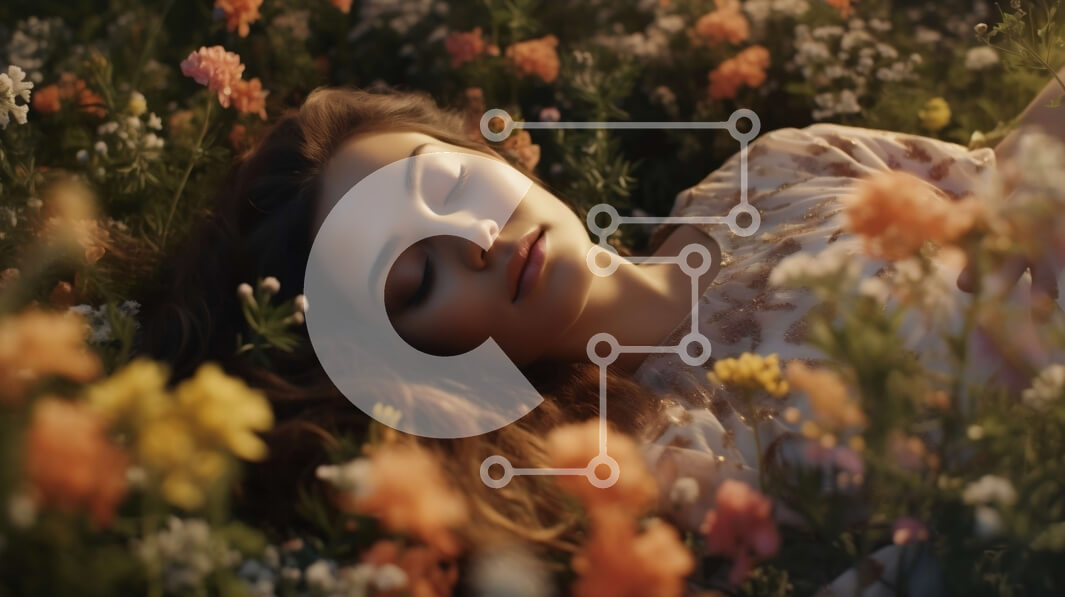 Intra Συλλεκτικό Ξύλινο Παζλ Plywood  4mm - Χαλαρωτική εικόνα της γυναίκας σε ένα χωράφι με λουλούδια Σε Ξύλινο Κουτί - Διαστάσεις: 10x10 cm – 25 κομμάτια