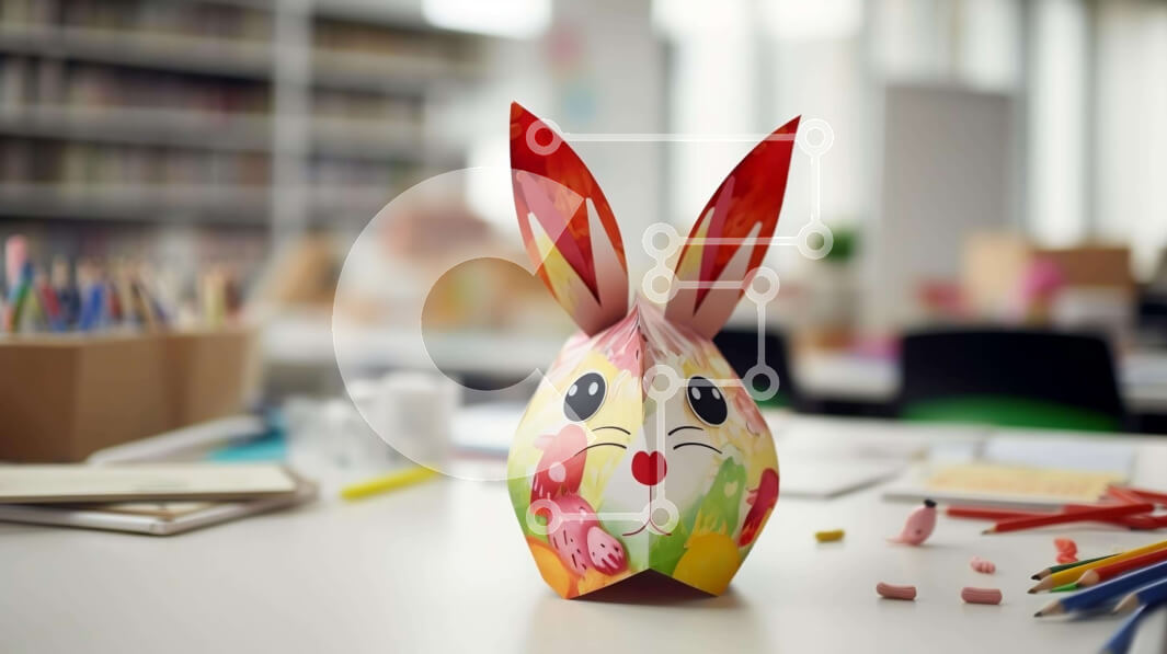 Intra Συλλεκτικό Ξύλινο Παζλ Plywood  4mm - Πολύχρωμο λαγουδάκι Origami στο γραφείο με βιβλία και είδη τέχνης Σε Ξύλινο Κουτί - Διαστάσεις: 10x10 cm – 25 κομμάτια