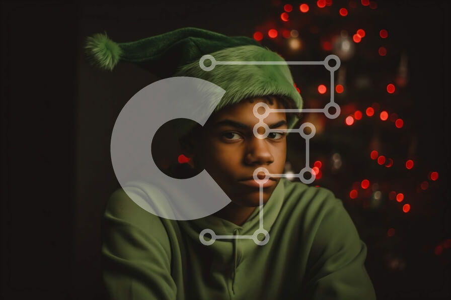 Intra Συλλεκτικό Ξύλινο Παζλ Plywood  4mm - Εορταστική εικόνα ενός νεαρού άνδρα με καπέλο ξωτικού με χριστουγεννιάτικο δέντρο στο φόντο Σε Ξύλινο Κουτί - Διαστάσεις: 10x10 cm – 25 κομμάτια