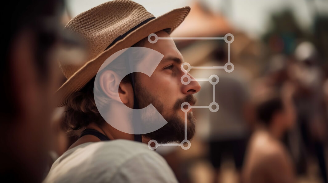 Intra Συλλεκτικό Ξύλινο Παζλ Plywood  4mm - Άνδρας με γενειάδα και ψάθινο καπέλο στο πλήθος - Φωτογραφία Αρχείου Σε Ξύλινο Κουτί - Διαστάσεις Puzzle: 10x10 cm – 25 κομμάτια