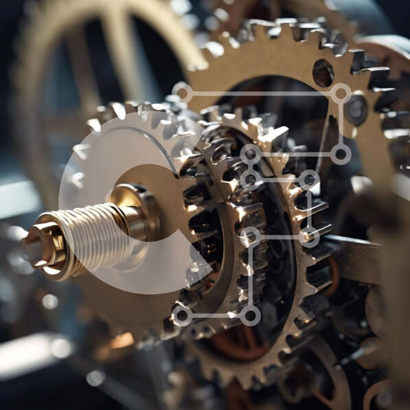 Intra Συλλεκτικό Ξύλινο Παζλ Plywood  4mm - Κοντινή όψη μεταλλικών γραναζιών και γραναζιών Σε Ξύλινο Κουτί - Διαστάσεις: 10x10 cm – 25 κομμάτια