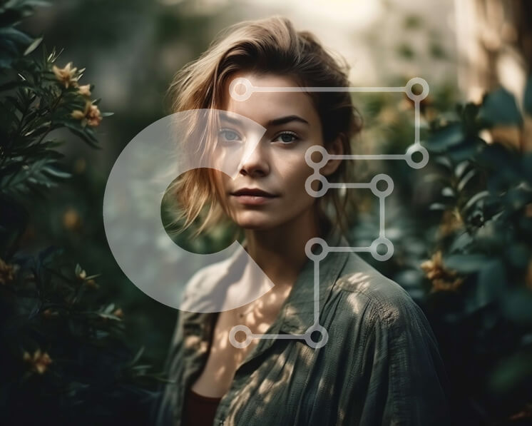 Intra Συλλεκτικό Ξύλινο Παζλ Plywood  4mm - Όμορφη νεαρή γυναίκα που στέκεται σε ένα δάσος που περιβάλλεται από το φύλλωμα Σε Ξύλινο Κουτί - Διαστάσεις: 10x10 cm – 25 κομμάτια