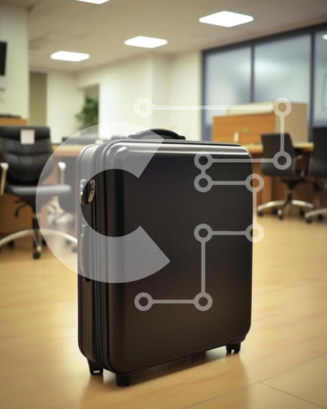 Intra Συλλεκτικό Ξύλινο Παζλ Plywood  4mm - Μαύρη βαλίτσα σε κενό χώρο γραφείου Σε Ξύλινο Κουτί - Διαστάσεις Puzzle: 10x10 cm – 25 κομμάτια