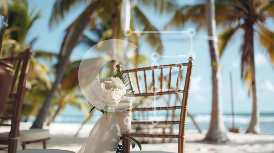 Intra Συλλεκτικό Ξύλινο Παζλ Plywood  4mm - Παραλία Γάμος με Ξύλινες Καρέκλες και Φοίνικες Σε Ξύλινο Κουτί - Διαστάσεις Puzzle: 10x10 cm – 25 κομμάτια