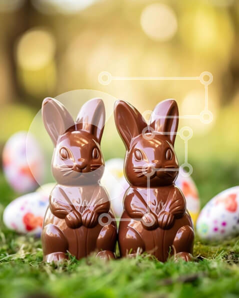 Intra Συλλεκτικό Ξύλινο Παζλ Plywood  4mm - Σοκολατένια λαγουδάκια του Πάσχα και αυγά στο γρασίδι Σε Ξύλινο Κουτί - Διαστάσεις: 10x10 cm – 25 κομμάτια