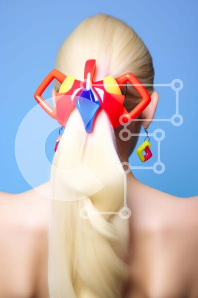 Intra Συλλεκτικό Ξύλινο Παζλ Plywood  4mm - Ξανθιά γυναίκα με μακριά μαλλιά και πολύχρωμα αξεσουάρ μαλλιών Σε Ξύλινο Κουτί - Διαστάσεις Puzzle: 10x10 cm – 25 κομμάτια