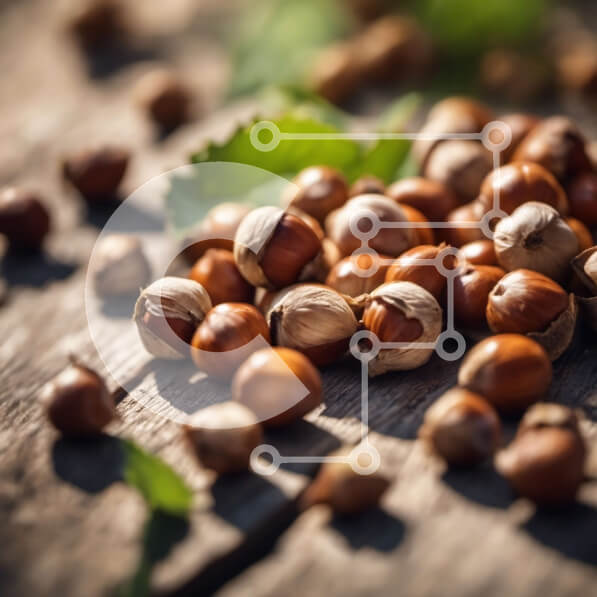 Σετ των 2 Intra Συλλεκτικό Ξύλινο Παζλ Plywood  4mm - Φρέσκα φουντούκια σε ξύλινη επιφάνεια Σε Ξύλινο Κουτί - Διαστάσεις: 10x10 cm – 25 κομμάτια