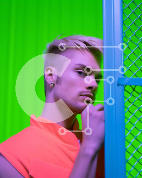 Intra Συλλεκτικό Ξύλινο Παζλ Plywood  4mm - Νεαρός άνδρας που κλίνει ενάντια στον πορτοκαλί φράκτη Σε Ξύλινο Κουτί - Διαστάσεις Puzzle: 10x10 cm – 25 κομμάτια