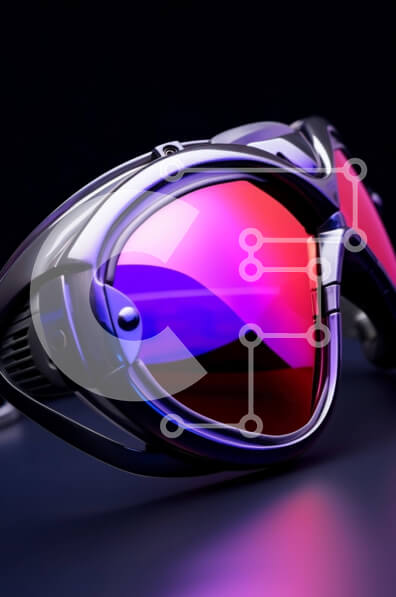 Intra Συλλεκτικό Ξύλινο Παζλ Plywood  4mm - Ακραία αθλητικά γυαλιά με μωβ και ροζ φακούς σε μαύρο φόντο Σε Ξύλινο Κουτί - Διαστάσεις Puzzle: 10x10 cm – 25 κομμάτια