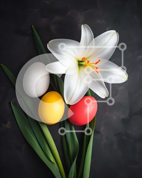 Intra Συλλεκτικό Ξύλινο Παζλ Plywood  4mm - Σύνθεση Πασχαλινό Κρίνο και Πολύχρωμα Αυγά Σε Ξύλινο Κουτί - Διαστάσεις: 10x10 cm – 25 κομμάτια