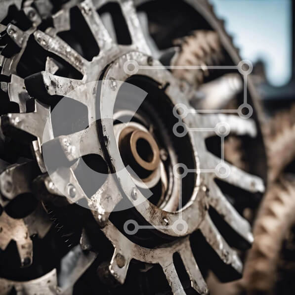 Intra Συλλεκτικό Ξύλινο Παζλ Plywood  4mm - Κοντινό πλάνο γραναζιών και μπουλονιών σε βιομηχανικό εξοπλισμό Σε Ξύλινο Κουτί - Διαστάσεις Puzzle: 10x10 cm – 25 κομμάτια