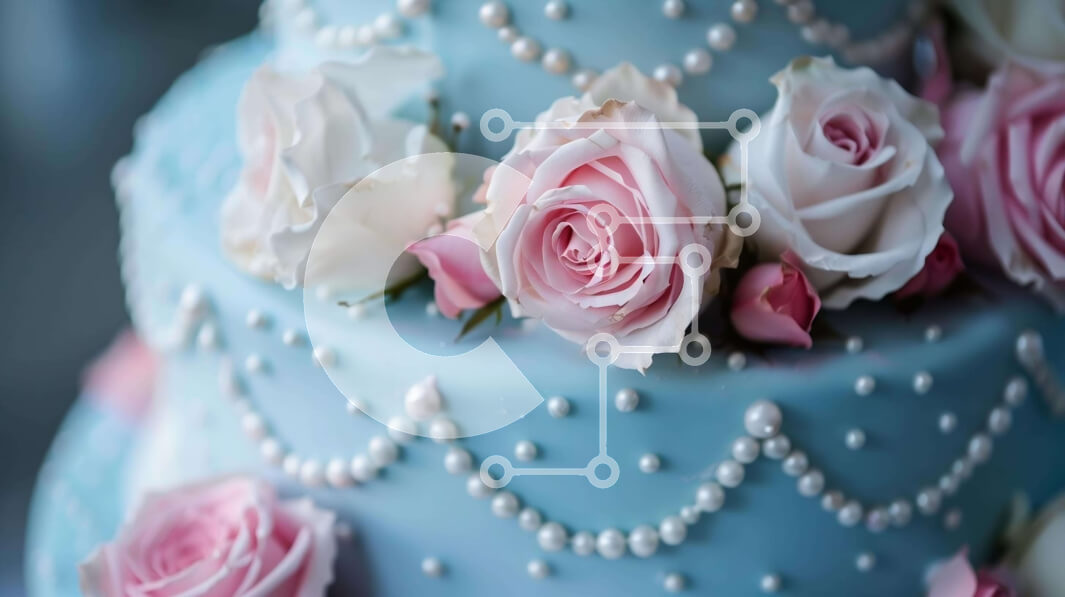 Σετ των 2 Intra Συλλεκτικό Ξύλινο Παζλ Plywood  4mm - Τριώροφη μπλε τούρτα με ροζ και λευκά τριαντάφυλλα και πέρλες Σε Ξύλινο Κουτί - Διαστάσεις: 10x10 cm – 25 κομμάτια