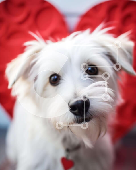 Σετ των 2 Intra Συλλεκτικό Ξύλινο Παζλ Plywood  4mm - Μικρό λευκό σκυλί μπροστά από το φόντο της κόκκινης καρδιάς Σε Ξύλινο Κουτί - Διαστάσεις: 10x10 cm – 25 κομμάτια