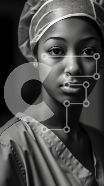 Intra Συλλεκτικό Ξύλινο Παζλ Plywood  4mm - Σοβαρή νεαρή γυναίκα με χειρουργικό καπάκι και μάσκα Σε Ξύλινο Κουτί - Διαστάσεις Puzzle: 10x10 cm – 25 κομμάτια