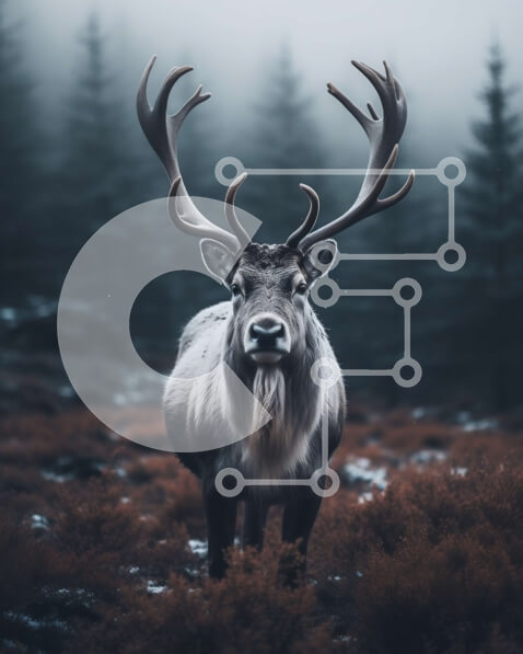 Σετ των 2 Intra Συλλεκτικό Ξύλινο Παζλ Plywood  4mm - Όμορφη εικόνα ενός αρσενικού τάρανδου σε ένα ομιχλώδες δάσος Σε Ξύλινο Κουτί - Διαστάσεις: 10x10 cm – 25 κομμάτια