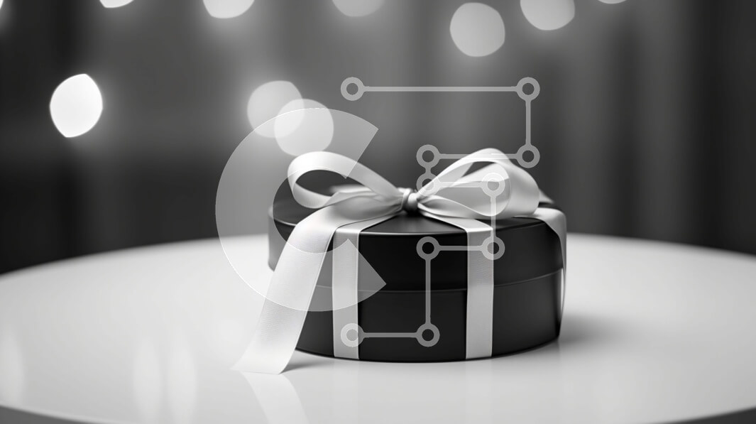 Intra Συλλεκτικό Ξύλινο Παζλ Plywood  4mm - Μαύρο και άσπρο κουτί δώρου σε τραπέζι οβάλ σχήματος με λαμπερά φώτα Σε Ξύλινο Κουτί - Διαστάσεις Puzzle: 10x10 cm – 25 κομμάτια