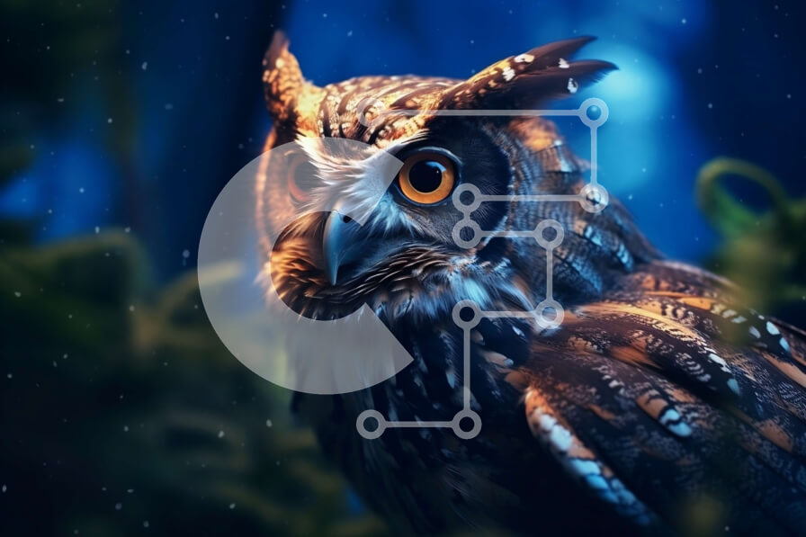 Intra Συλλεκτικό Ξύλινο Παζλ Plywood  4mm - Καταπληκτική καφέ κουκουβάγια με κίτρινα μάτια στο σκοτεινό δάσος τη νύχτα Σε Ξύλινο Κουτί - Διαστάσεις: 10x10 cm – 25 κομμάτια