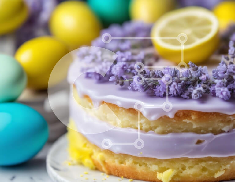 Σετ των 2 Intra Συλλεκτικό Ξύλινο Παζλ Plywood  4mm - Πασχαλινό κέικ λεβάντας και λεμονιού με αυγά Σε Ξύλινο Κουτί - Διαστάσεις: 10x10 cm – 25 κομμάτια