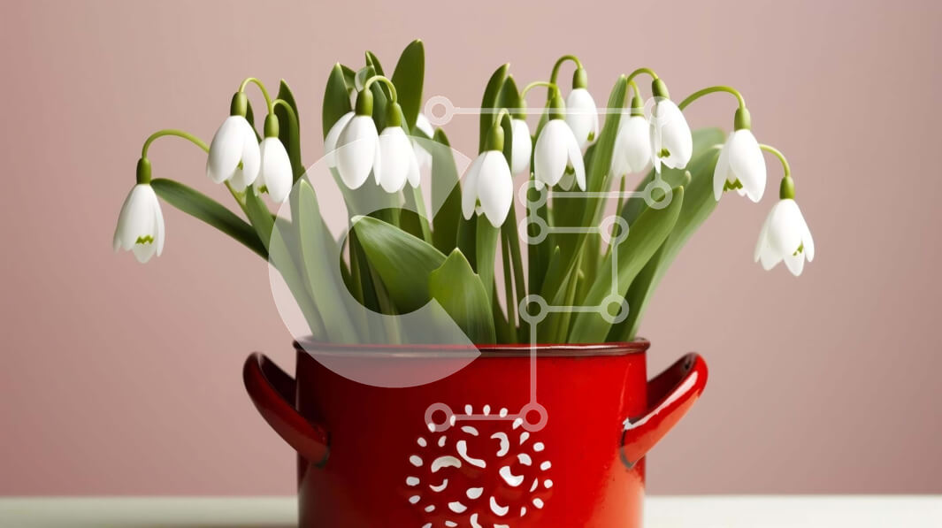 Intra Συλλεκτικό Ξύλινο Παζλ Plywood  4mm - Κόκκινη γλάστρα με χιονοσταλίδες στο τραπέζι Σε Ξύλινο Κουτί - Διαστάσεις: 10x10 cm – 25 κομμάτια