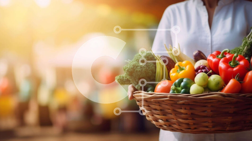 Σετ των 2 Intra Συλλεκτικό Ξύλινο Παζλ Plywood  4mm - Γυναίκα που κρατά ένα καλάθι με φρέσκα λαχανικά και φρούτα Σε Ξύλινο Κουτί - Διαστάσεις: 10x10 cm – 25 κομμάτια