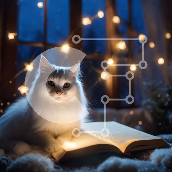 Intra Συλλεκτικό Ξύλινο Παζλ Plywood  4mm - Λευκή γάτα που διαβάζει το βιβλίο τη νύχτα Σε Ξύλινο Κουτί - Διαστάσεις: 10x10 cm – 25 κομμάτια