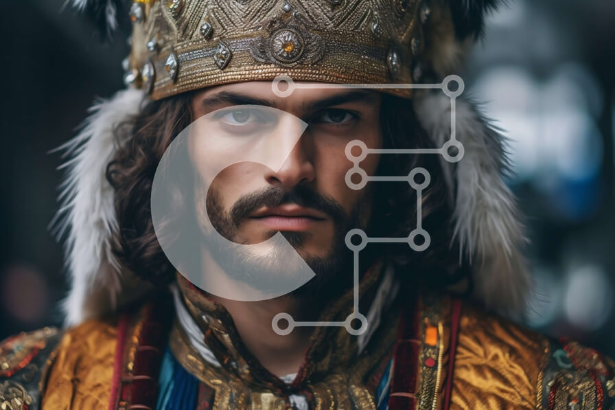 Intra Συλλεκτικό Ξύλινο Παζλ Plywood  4mm - Άνδρας με κορώνα και περίτεχνα ρούχα - Φωτογραφία Αρχείου Σε Ξύλινο Κουτί - Διαστάσεις Puzzle: 10x10 cm – 25 κομμάτια