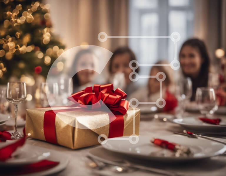 Intra Συλλεκτικό Ξύλινο Παζλ Plywood  4mm - Σετ εορταστική τραπεζαρία με κουτί δώρου τα Χριστούγεννα Σε Ξύλινο Κουτί - Διαστάσεις: 10x10 cm – 25 κομμάτια