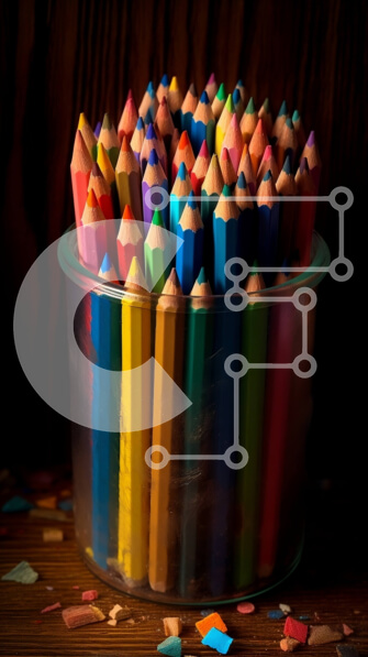 Intra Συλλεκτικό Ξύλινο Παζλ Plywood  4mm - Πολύχρωμα μολύβια σε ένα μολύβι σε ένα ξύλινο τραπέζι Σε Ξύλινο Κουτί - Διαστάσεις: 10x10 cm – 25 κομμάτια