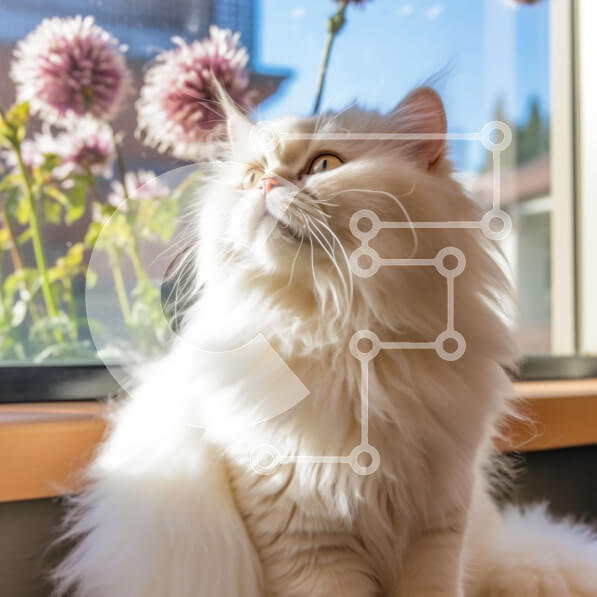 Intra Συλλεκτικό Ξύλινο Παζλ Plywood  4mm - Όμορφη εικόνα μιας λευκής γάτας που κάθεται στο περβάζι που περιβάλλεται από λουλούδια Σε Ξύλινο Κουτί - Διαστάσεις: 10x10 cm – 25 κομμάτια