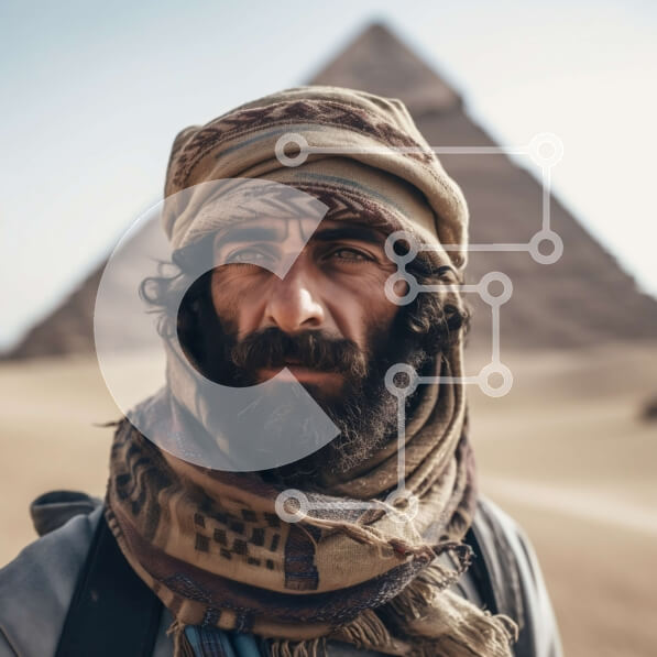 Intra Συλλεκτικό Ξύλινο Παζλ Plywood  4mm - Άνδρας με κασκόλ και καπέλο μπροστά από τις πυραμίδες της Γκίζας Σε Ξύλινο Κουτί - Διαστάσεις Puzzle: 10x10 cm – 25 κομμάτια