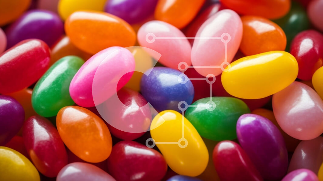 Σετ των 2 Intra Συλλεκτικό Ξύλινο Παζλ Plywood  4mm - Κοντινό πλάνο πολύχρωμων φασολιών ζελέ Σε Ξύλινο Κουτί - Διαστάσεις: 10x10 cm – 25 κομμάτια