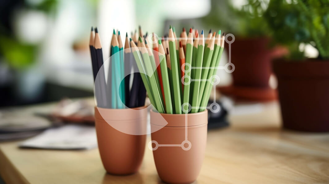 Intra Συλλεκτικό Ξύλινο Παζλ Plywood  4mm - Χώρος εργασίας εμπνευσμένος από τη φύση με φυτά σε γλάστρες και πολύχρωμα μολύβια Σε Ξύλινο Κουτί - Διαστάσεις: 10x10 cm – 25 κομμάτια