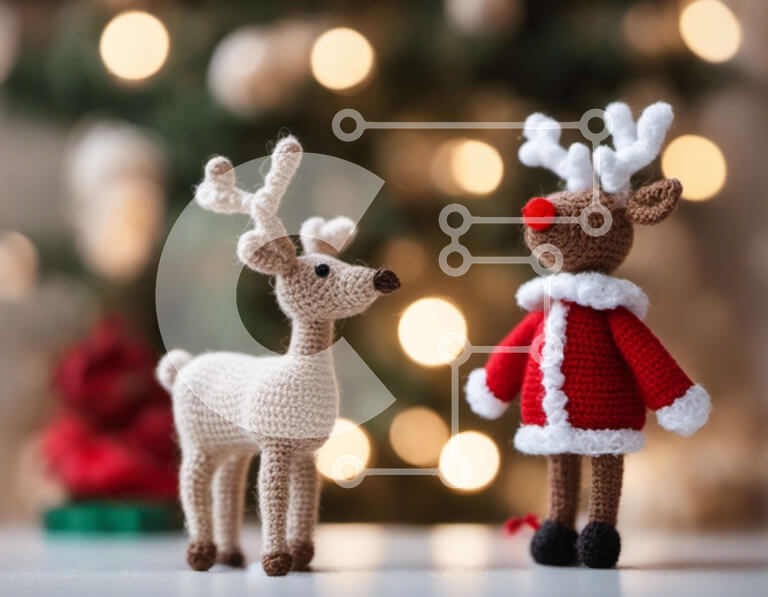 Intra Συλλεκτικό Ξύλινο Παζλ Plywood  4mm - Αξιολάτρευτα ειδώλια ταράνδων με κροσέ Σε Ξύλινο Κουτί - Διαστάσεις Puzzle: 10x10 cm – 25 κομμάτια