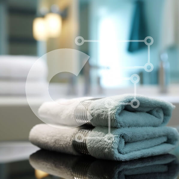 Intra Συλλεκτικό Ξύλινο Παζλ Plywood  4mm - Κομψό μπάνιο με μπλε και λευκές ριγέ πετσέτες σε μαύρο μαρμάρινο πάγκο Σε Ξύλινο Κουτί - Διαστάσεις Puzzle: 10x10 cm – 25 κομμάτια