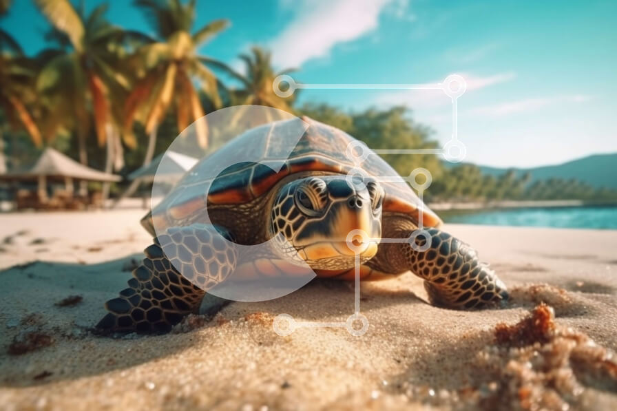 Intra Συλλεκτικό Ξύλινο Παζλ Plywood  4mm - Όμορφη εικόνα μιας χελώνας σε μια παραλία με φοίνικες στο φόντο Σε Ξύλινο Κουτί - Διαστάσεις: 10x10 cm – 25 κομμάτια