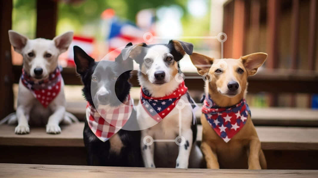 Intra Συλλεκτικό Ξύλινο Παζλ Plywood  4mm - Τέσσερα σκυλιά που γιορτάζουν την 4η Ιουλίου με μπαντάνες και σημαίες Σε Ξύλινο Κουτί - Διαστάσεις: 10x10 cm – 25 κομμάτια